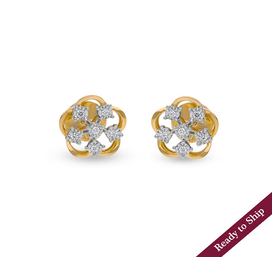 Bud Enchanting Yellow Gold Diamond Stud Earrings