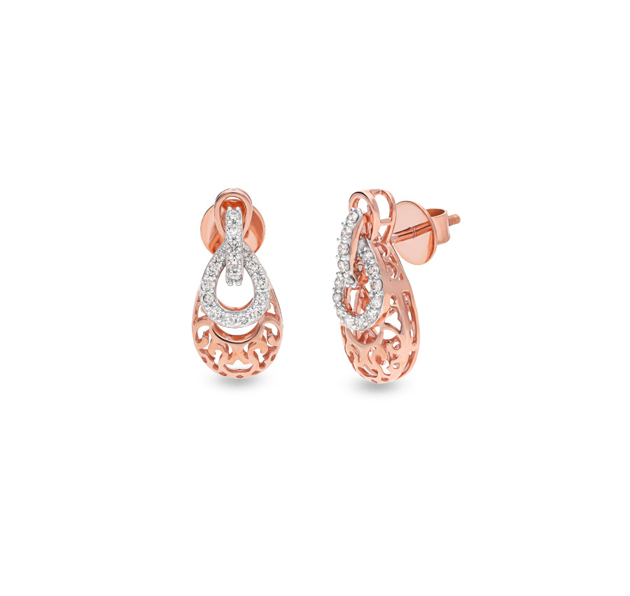 Pear Shaped Round Diamond With Prong Rose Gold Stud Earrings