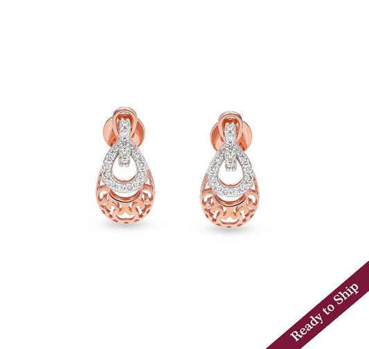 Pear Shaped Round Diamond With Prong Rose Gold Stud Earrings