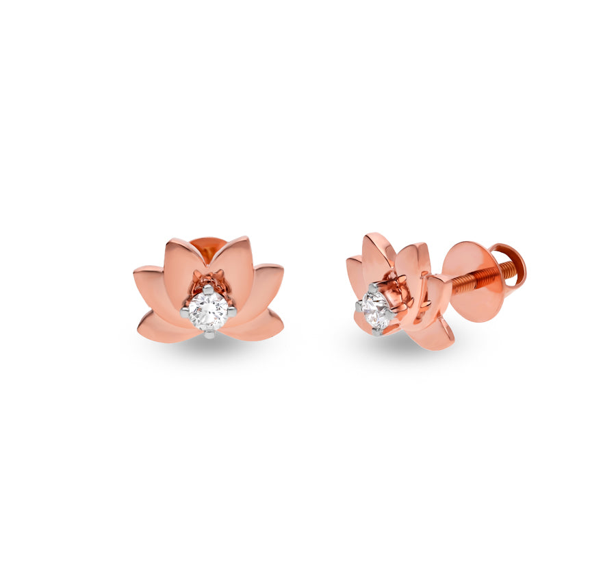 Lotus Venust Shaped Rose Gold Diamond Sparkle Stud Earrings