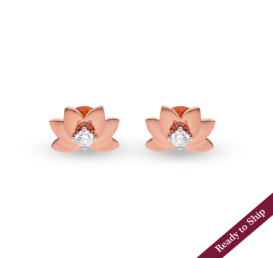 Lotus Venust Shaped Rose Gold Diamond Sparkle Stud Earrings