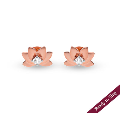 Lotus Venust Shaped Rose Gold Diamond Sparkle Stud Earrings