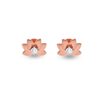 Lotus Venust Shaped Rose Gold Diamond Sparkle Stud Earrings