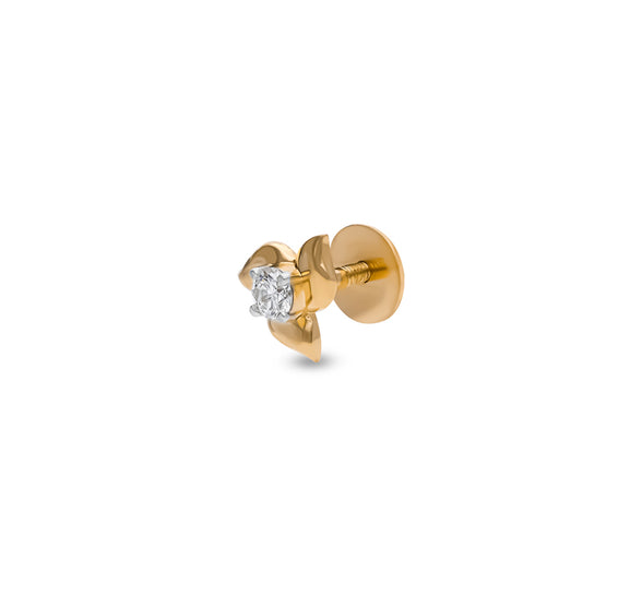 Spinner Shape Round Natural Diamond With Prong Set Yellow Gold Stud Earrings