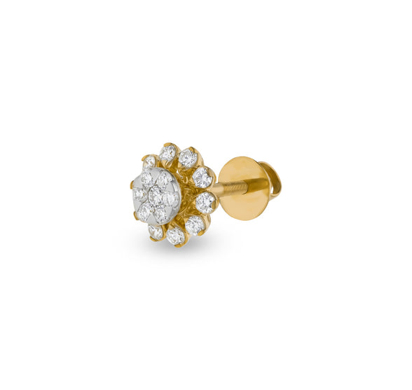 Drip Floral  Round Diamond Yellow Gold Minimalist Stud Earrings