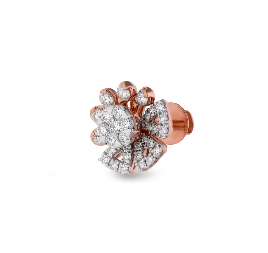 Floral Shape Round Natural Diamond Rose Gold Stud Earrings