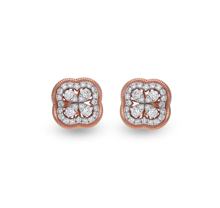 Round Diamond With Prong Setting Rose Gold Stud Earrings