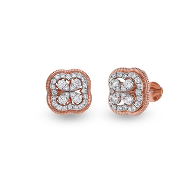 Round Diamond With Prong Setting Rose Gold Stud Earrings