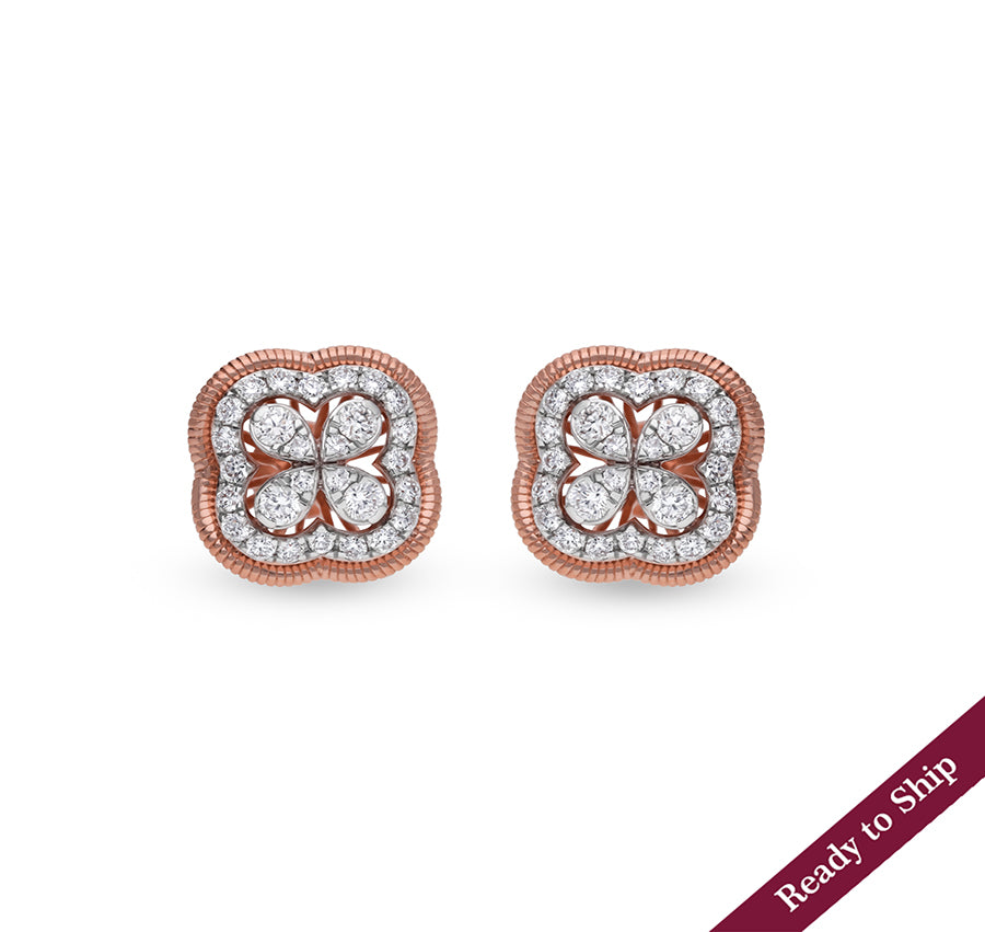 Round Diamond With Prong Setting Rose Gold Stud Earrings