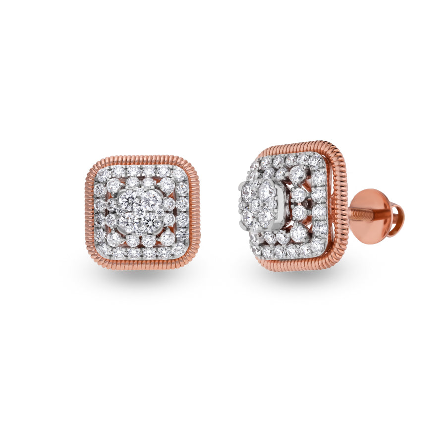 Cubic Specious Round Diamond Rose Gold Stud Earrings