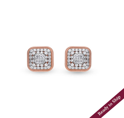 Cubic Specious Round Diamond Rose Gold Stud Earrings