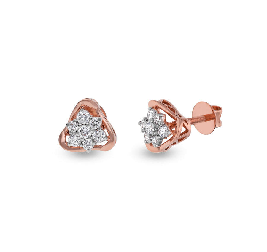 Polygon Enchanting  Rose Gold Diamond Stud Earrings