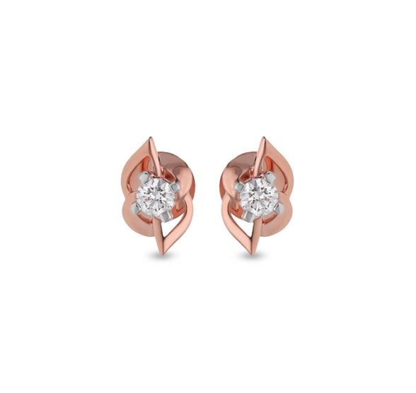 Eighth Note Spark Solitaire Rose Gold Diamond Stud Earrings