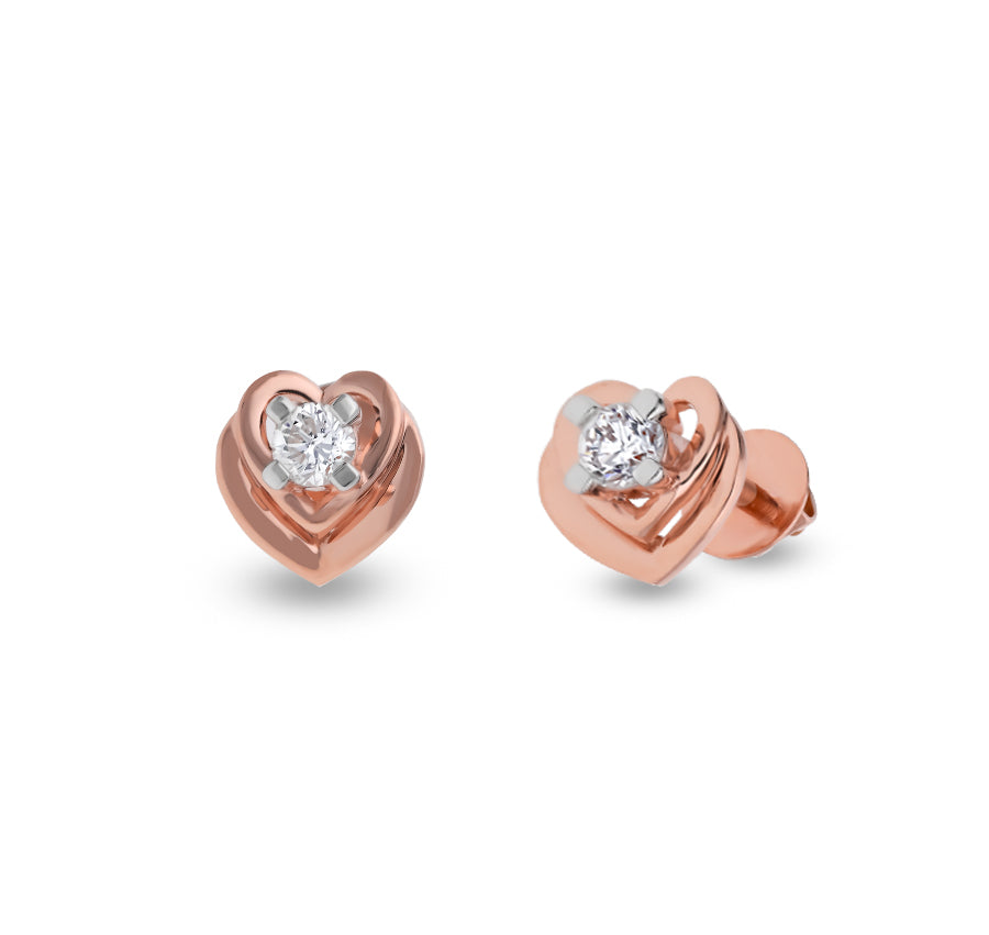 Elegant Holo Heart Shaped Rose Gold Diamond Stud Earrings