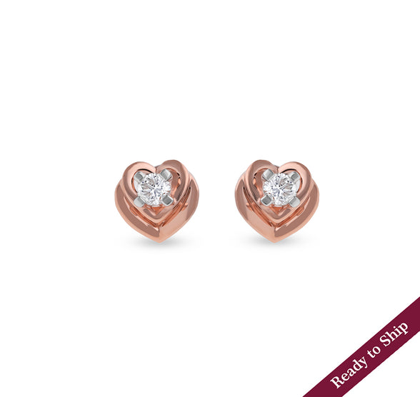 Elegant Holo Heart Shaped Rose Gold Diamond Stud Earrings