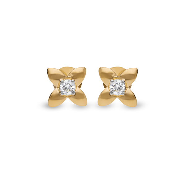 Floral Solitaire Enchanting Yellow Gold Diamond Stud Earrings