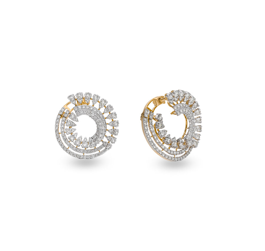 Floral Shaped Round Diamond With Prong Set Yellow Gold Stud Earrings