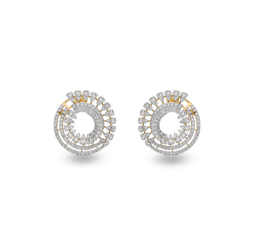 Floral Shaped Round Diamond With Prong Set Yellow Gold Stud Earrings