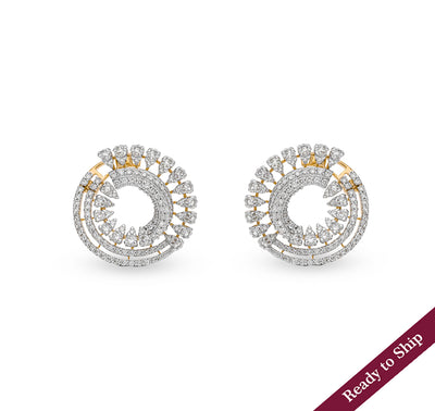 Floral Shaped Round Diamond With Prong Set Yellow Gold Stud Earrings