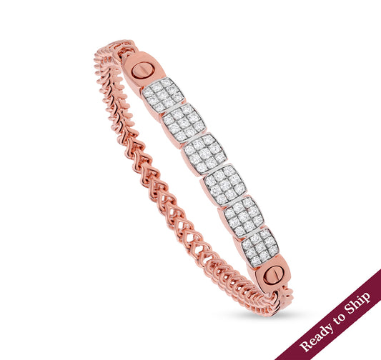 Cushion Shape Round Natural Diamond Rose Gold Stretch Tennis Bracelet