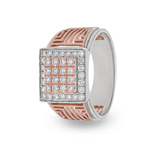 Square Shape Round Cut Diamond With Channel and Prong Set Dual Tone Men Ring