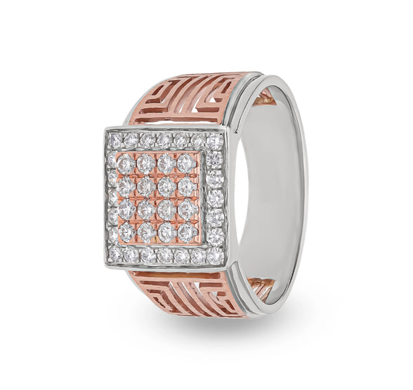 Square Shape Round Cut Diamond With Channel and Prong Set Dual Tone Men Ring