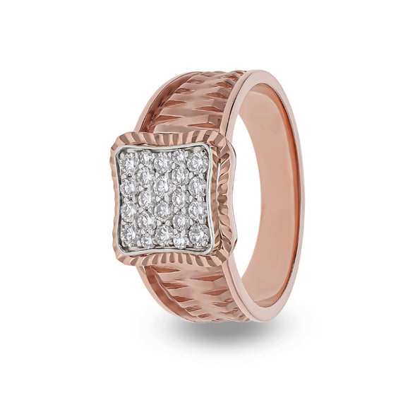 Cushion Shape Round Natural Diamond With Pave And Prong Set Rose Gold Men Ring