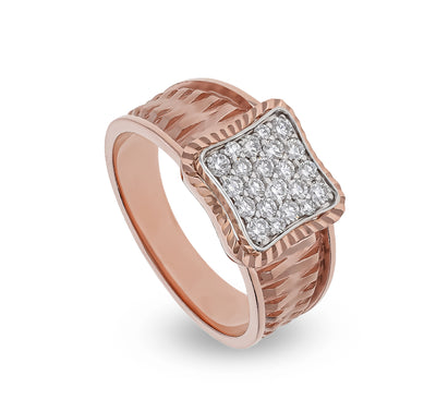 Cushion Shape Round Natural Diamond With Pave And Prong Set Rose Gold Men Ring