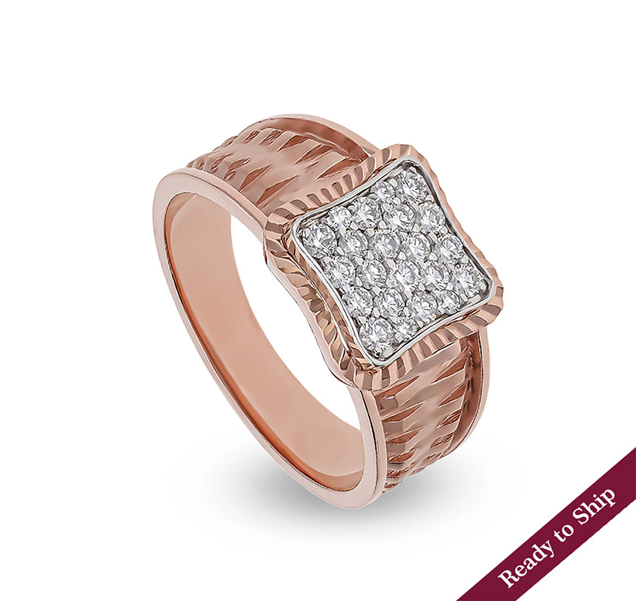 Cushion Shape Round Natural Diamond With Pave And Prong Set Rose Gold Men Ring