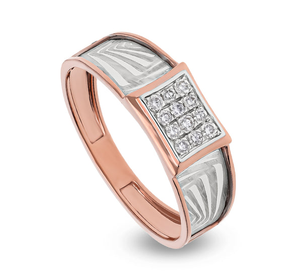 Rectangle Shape Round Natural Diamond With Pave Set Dual Tone Men Ring