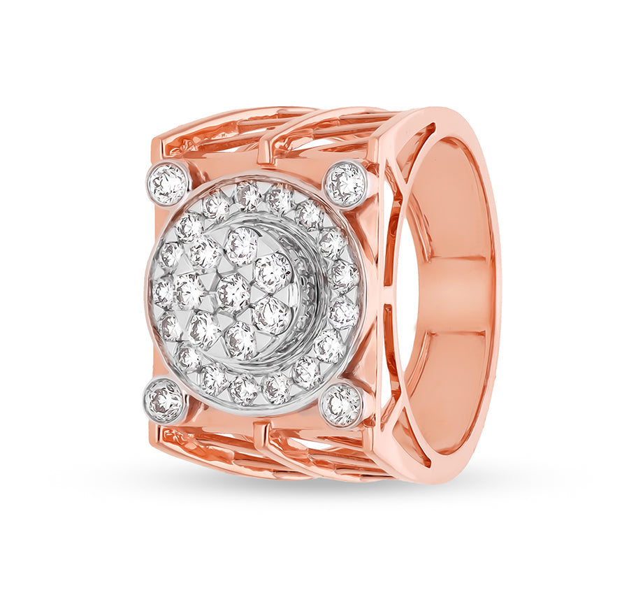 Round Natural Diamond With Prong Set Rose Gold Men Ring