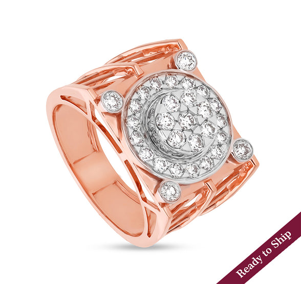 Round Natural Diamond With Prong Set Rose Gold Men Ring