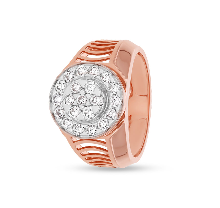 Round Natural Diamond With Flush Set Rose Gold Men Ring