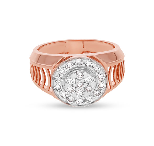 Round Natural Diamond With Flush Set Rose Gold Men Ring