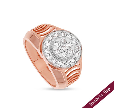 Round Natural Diamond With Flush Set Rose Gold Men Ring