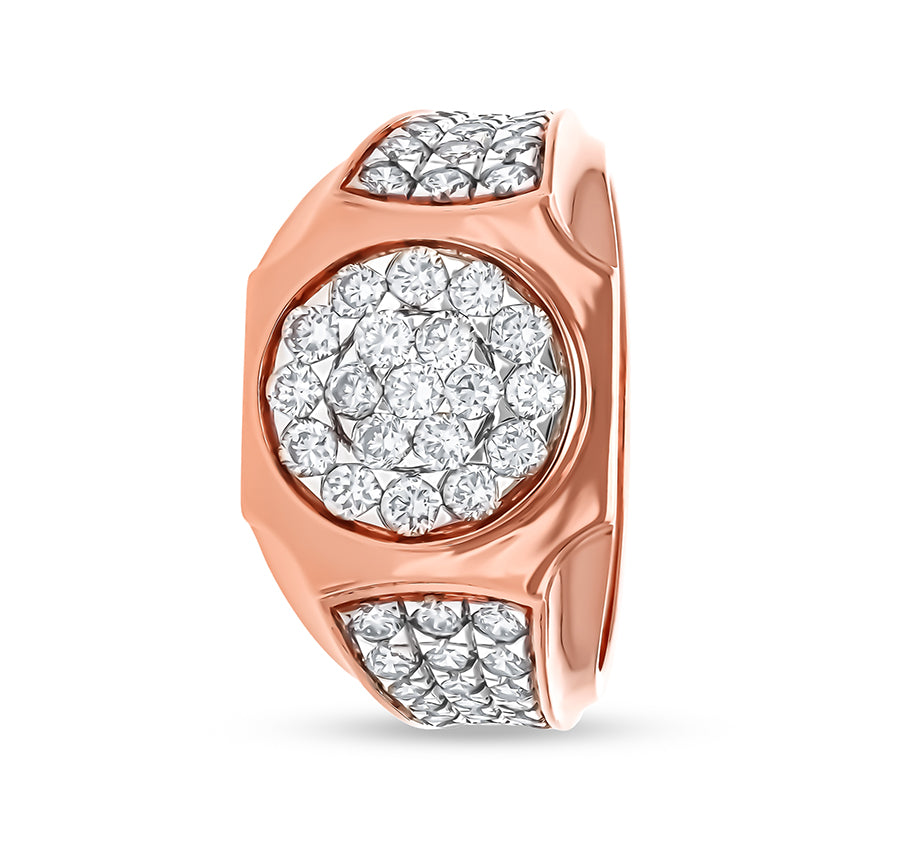 Round Natural Diamond With Pave Setting Rose Gold Men Ring