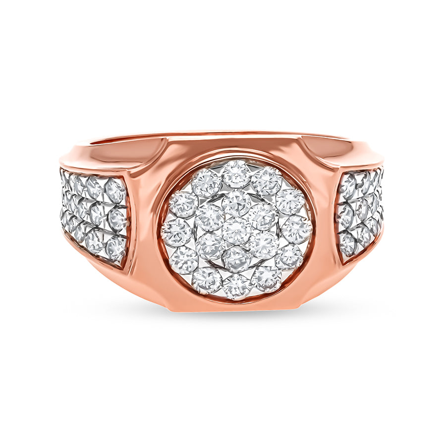 Round Natural Diamond With Pave Setting Rose Gold Men Ring