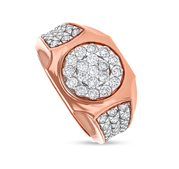 Round Natural Diamond With Pave Setting Rose Gold Men Ring