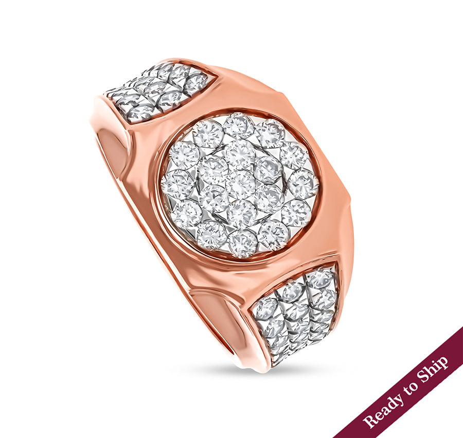 Round Natural Diamond With Pave Setting Rose Gold Men Ring