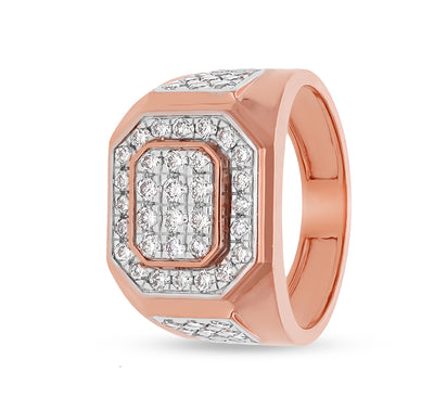 Octagon Shape Round Natural Diamond With Pave Set Rose Gold Men Ring
