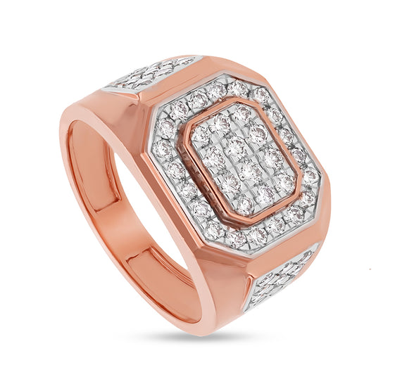 Octagon Shape Round Natural Diamond With Pave Set Rose Gold Men Ring