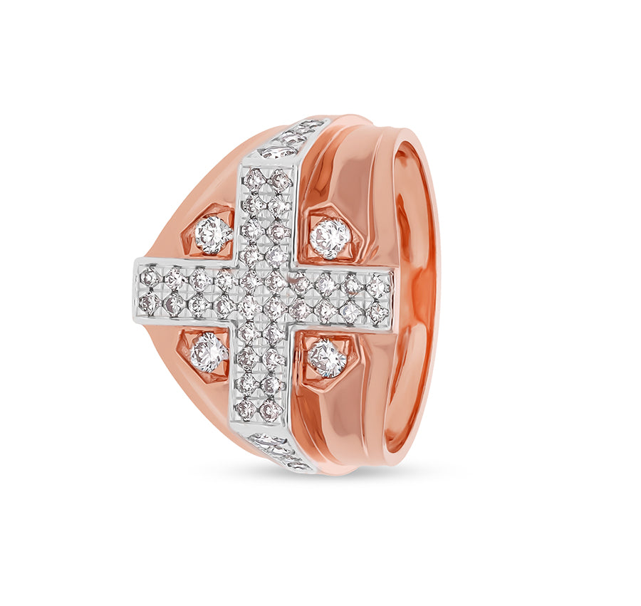 Plus Sing Round Natural Diamond Rose Gold Men Ring