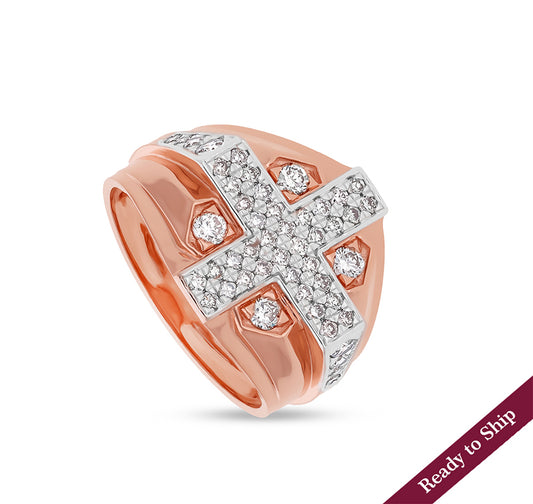 Plus Sing Round Natural Diamond Rose Gold Men Ring