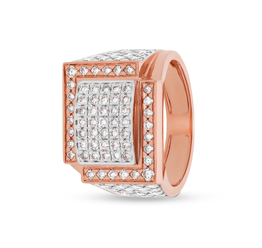 Rectangle Shape Round Natural Diamond With Pave Set Rose Gold Men Ring