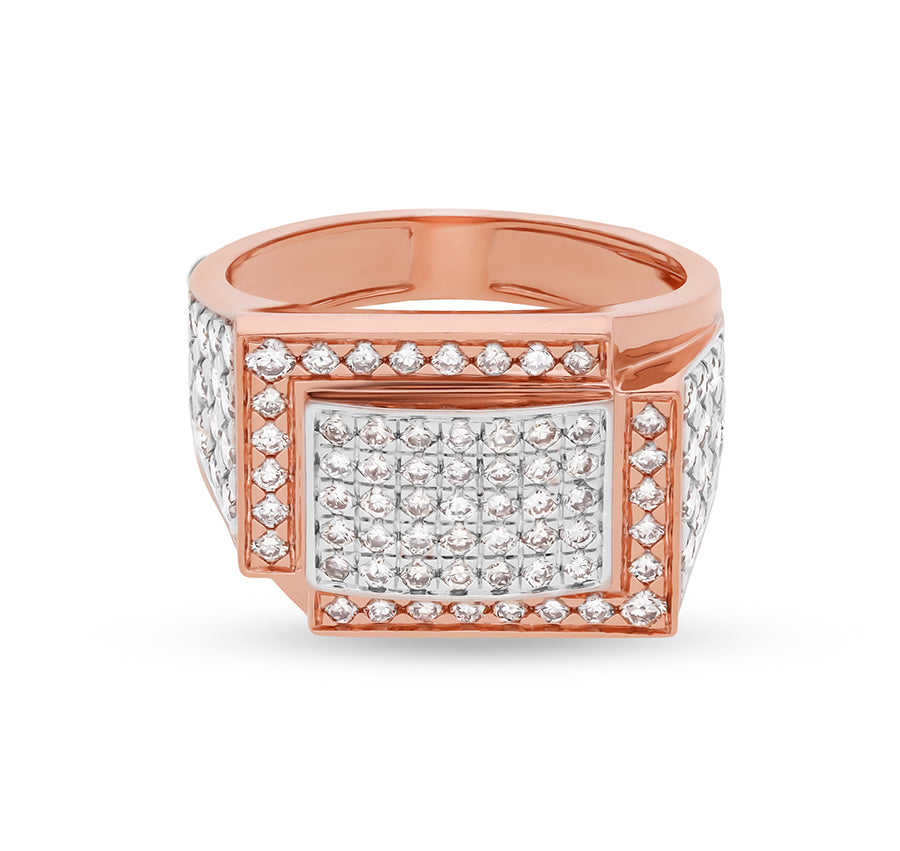 Rectangle Shape Round Natural Diamond With Pave Set Rose Gold Men Ring