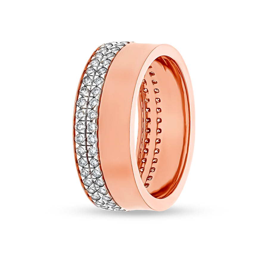 Round Natural Diamond With Pave Setting Rose Gold Band