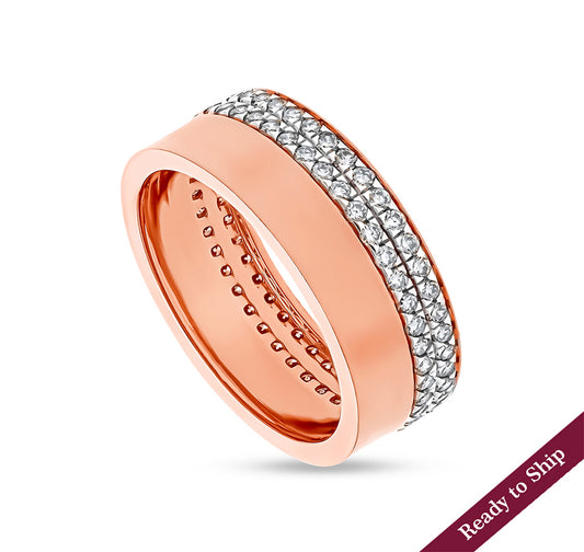 Round Natural Diamond With Pave Setting Rose Gold Band