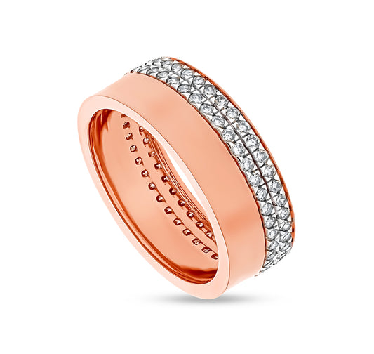 Round Natural Diamond With Pave Setting Rose Gold Men Band