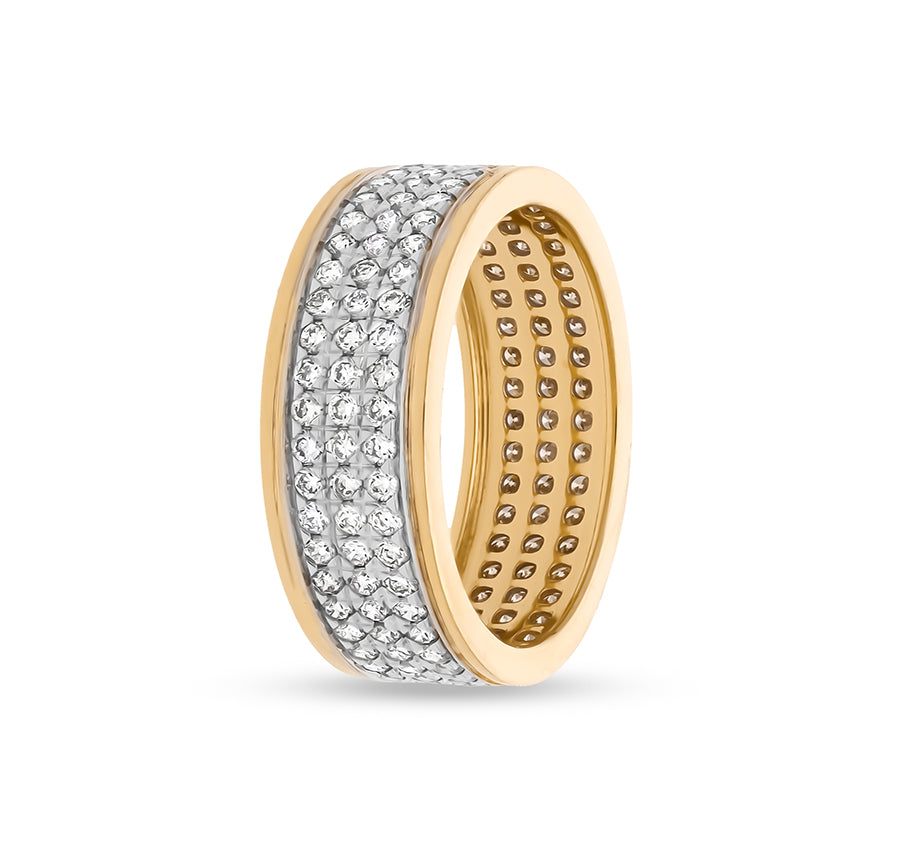 Round Natural Diamond With Pave Setting Yellow Gold Men Band