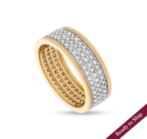 Round Natural Diamond With Pave Setting Yellow Gold Men Band